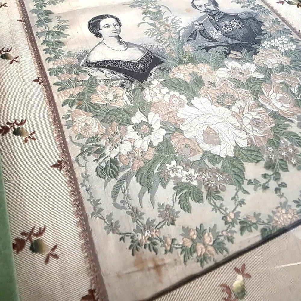 1855 Woven Silk Textile Empress Eugenie & Napoleon III Paris World's Fair Framed